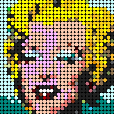 Ejemplo kit Mini retrato pixel art Marilyn Monroe - 32x32 dots 25x25 cm